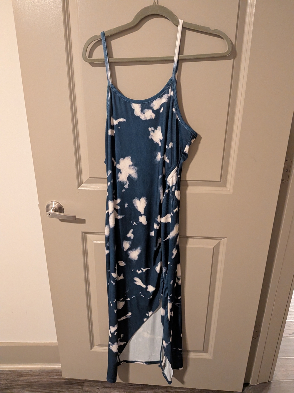 Blue and White Tie-Dye Slip Maxi Dress